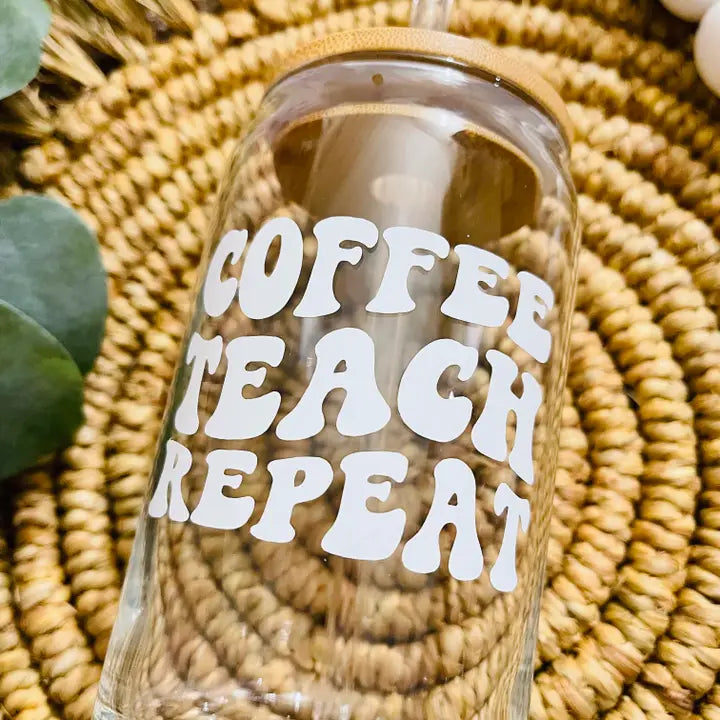 Coffee Teach Repeat - Glass Beer Cup