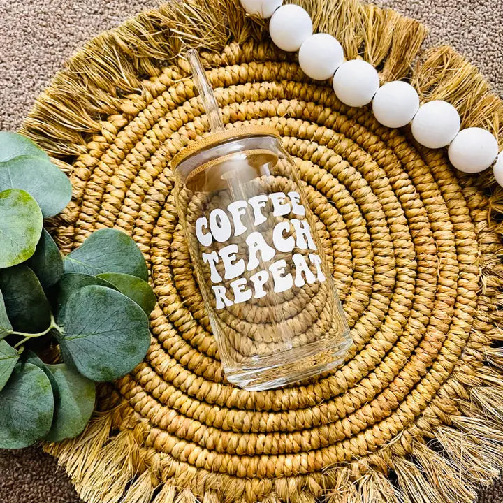 Coffee Teach Repeat - Glass Beer Cup