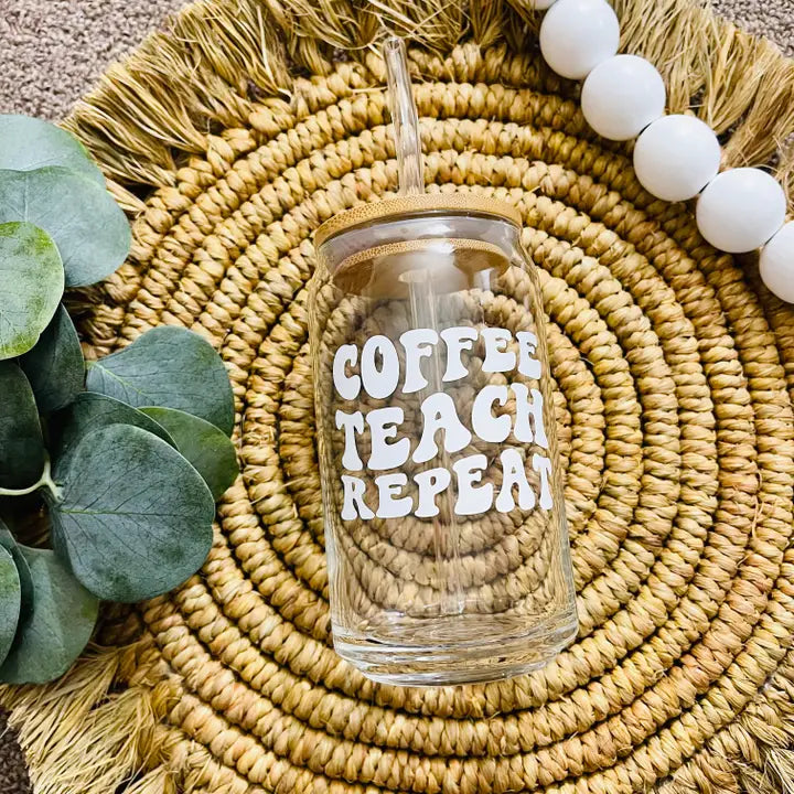 Coffee Teach Repeat - Glass Beer Cup