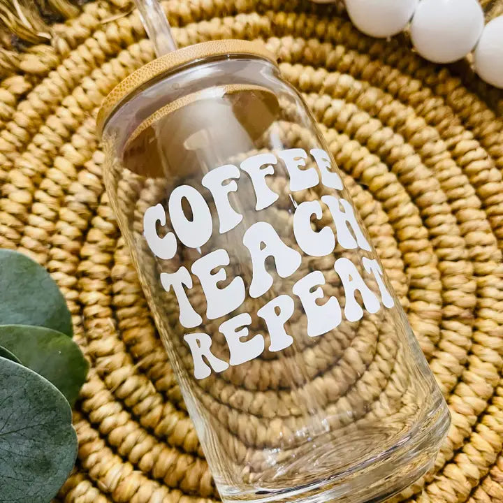 Coffee Teach Repeat - Glass Beer Cup